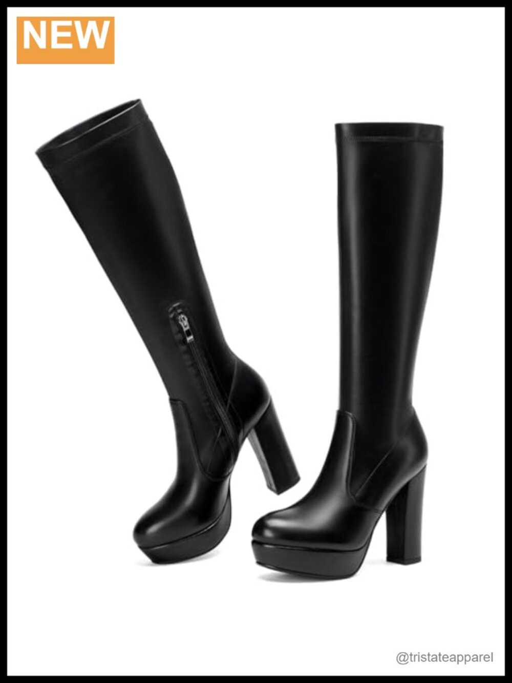 Women Knee High Stretch Block Heel Boots Side Zip Platform Slouch Fall Winter